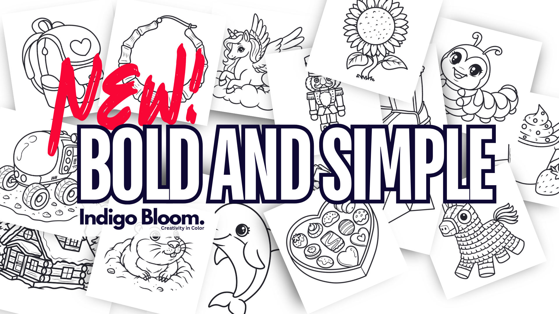 Indigo Bloom Coloring Books — New! Bold and Simple